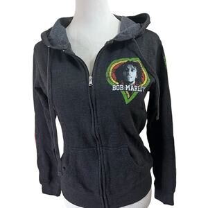 Bob Marley “One Love” Graphic Zip-Up Gray Hoodie by Catch A Fire – Size Small